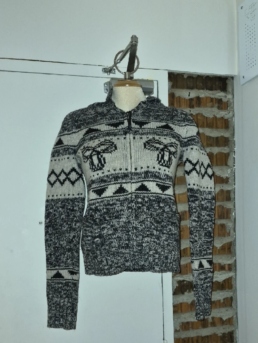 TNA Black and White Patterned Zip-Up Cardigan Sweater - Picture 2 of 8